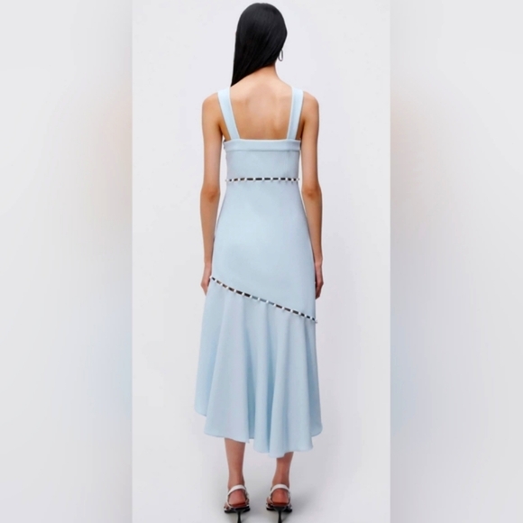 Jonathan Simkhai Size 6 Houston Sky Blue Squareneck Asymmetrical Midi Dress NWT - Picture 3 of 16